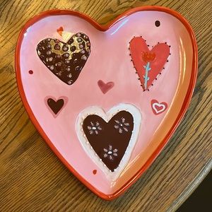 Artsy Valentines’ Day glazed ceramic platter. Nearly 12 inches x 12 inches. 🩷❤️